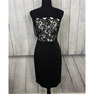 D. Exterior Women's EU 42/US 6 Black and Ivory Lace Detail Pencil Dress Elegant